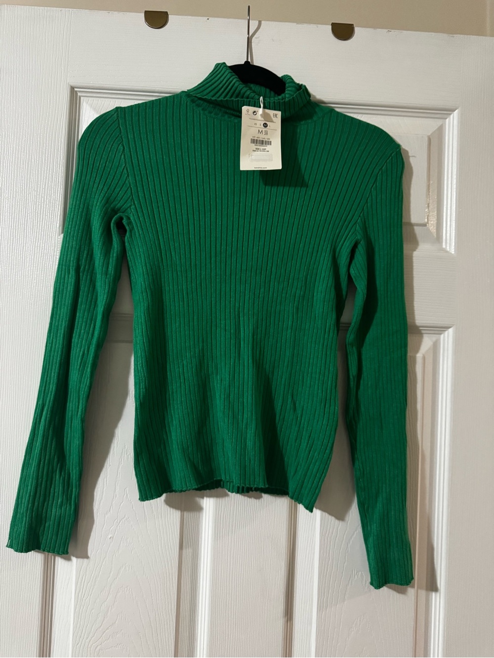 Bershka Green Ribbed Mock Neck Sweater